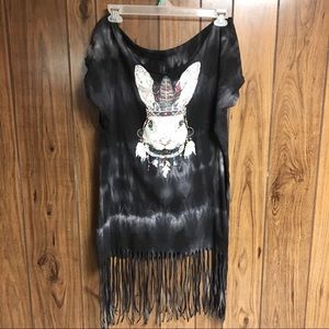 Rabbit Tiedye Fringe Tunic Minidress Top